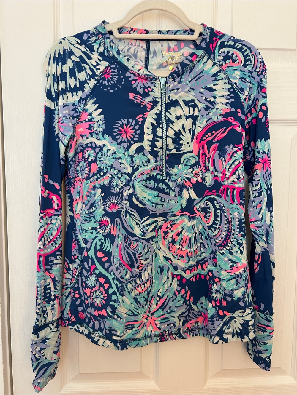 Lilly Pulitzer Luxletic Navy Long Sleeve Zip Pullover with Multicolor Floral
